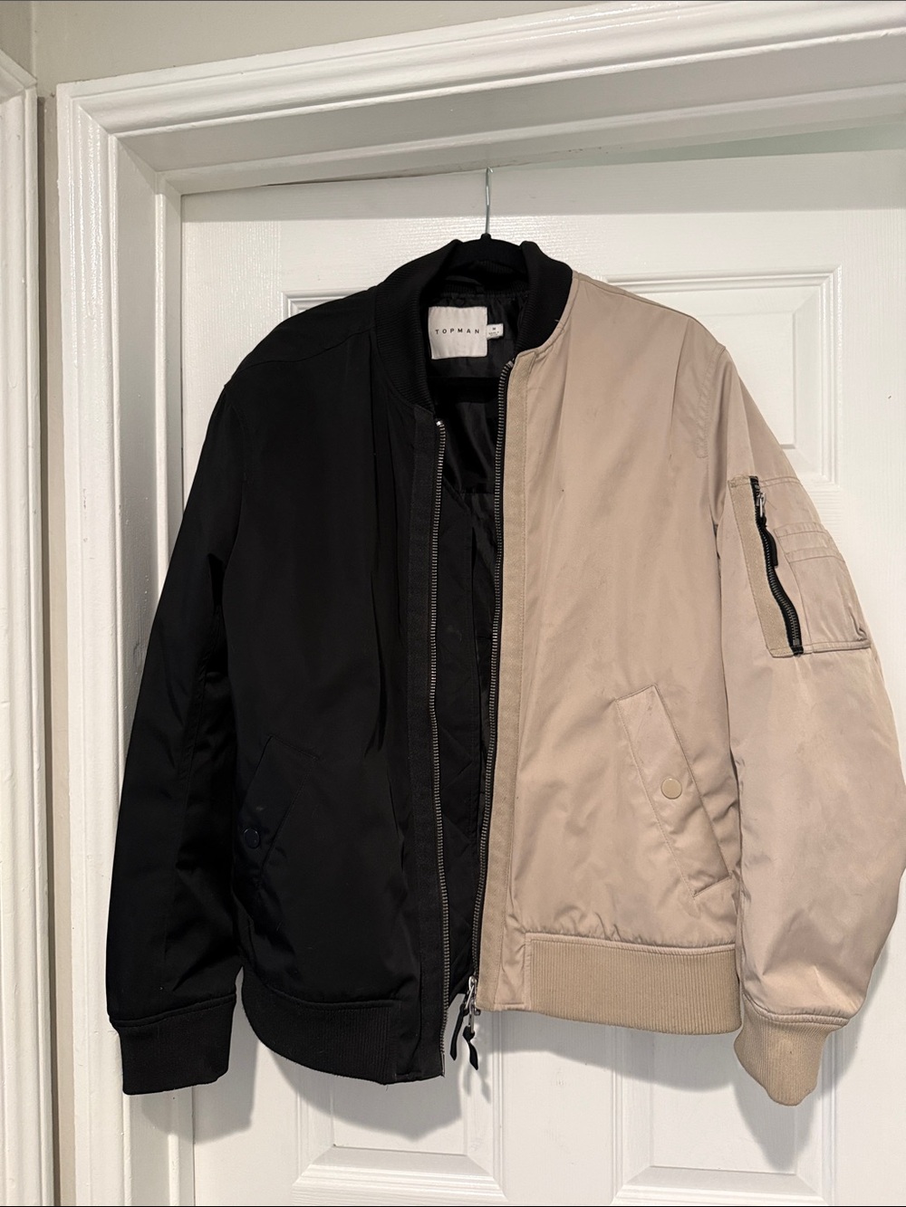Topman Two-Tone Black and Beige Bomber Jacket